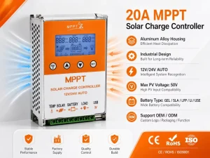 Dual USB 20A Solar Charge Controller Auto-Switch 12V/24V with Overload Protection MPPT Type for RV/Boat