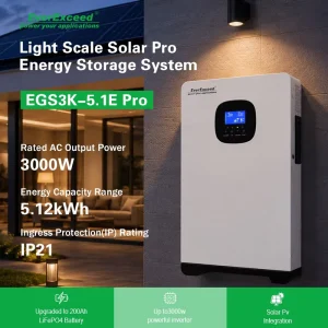 EGS3K 5.1E Pro Light Scale Solar Pro Energy Storage Wall Mounted 60A Hybrid Charging LiFePO4 Battery 3000W 30C~70C Home