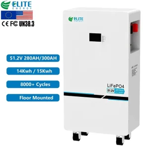 ELITE 51.2V 280Ah 300Ah Floor Mounted Home Energy Storage Lithium Ion Battery 48V 14Kwh 15Kwh Vertical Solar System Batteries