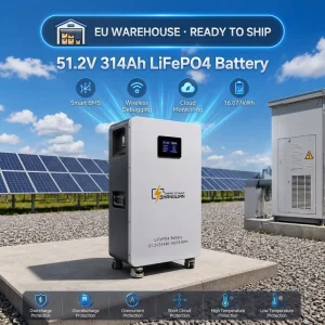 EU Stock 51.2V 314Ah Lithium Battery 16kWh 15Kwh LiFePO4 Home Solar Storage with BMS CAN RS485 Dry Contact 8000 Life Cycles