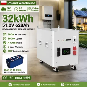 EU Stock Assembly 51.2V 628Ah Lifepo4 Battery Pck with JK V19 BMS 8000+ Cycels Lithium Battery for Hybrid Off Grid Power Systems