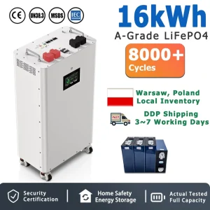 EU Stock Floor-Mounted Vertical 51.2V 315Ah 16kW LiFePO4 Battery Pack with V19 BMS for Home Photovoltaic Storage