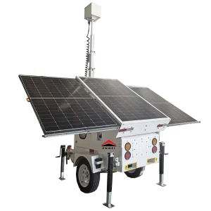 Eco Friendly Factory Mobile Solar Trailer Telescopic Mast with MPPT CCTV Camera for Logistics Park Monitoring