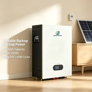 Eco-Friendly Wall Mounted LiFePO4 Battery 25.6V 200Ah 5.12kWh, Smart BMS, LCD Display, 6000+ Cycles for Solar System Storages