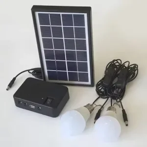 Emergency Solar Lighting System Kit with 3W Panel and 2 LED Bulbs