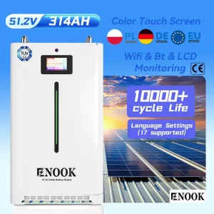 Enook 51.2V 280A 300ah 314ah 16KW 16kWh Solar Energy System Remote Mobile Control Perfect Match for Solar Panels