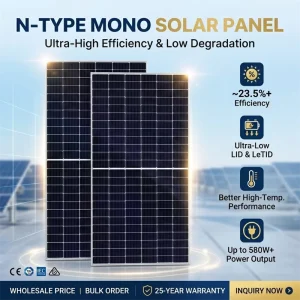 Factory 550W 580W N Type Monocrystalline Solar Panel High Yield HJT Bifacial PV Module with TUV CE Certificate