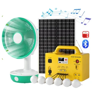 Factory Direct 12 Inch Solar Media Home Lighting System with 6 Bulbs and MPPT Solar Energy Controller Solar Fan Light Kit