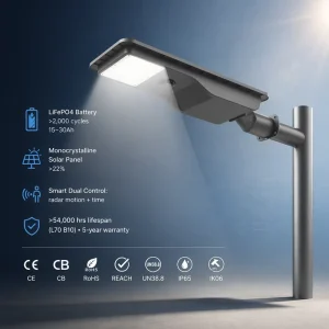 Factory Direct Integrated IP65 Waterproof Aluminum Outdoor LED Solar Street Light