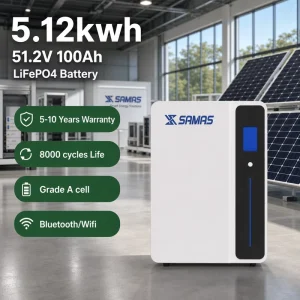 Factory OEM 5.12kWh 51.2V LiFePO4 Powerwall Battery Home Wall Mounted Energy Storage 100Ah for Solar Backup System