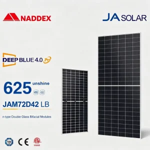 Factory Price JA Solar 4.0 Pro JAM72D42 LB 625W N type Double Glass Bifacial 98% Efficiency 210mmx210mm Solar Panel PV Module