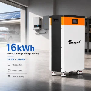 Floor-Standing 16kWh LiFePO4 Battery Pack 51.2V 314Ah Solar Battery with Wheels and LCD Display for Residential Energy Storage