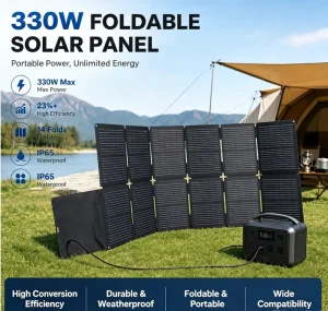 Foldable Solar Panel 330W High Efficiency Portable Solar Charger IP65 Waterproof MC4 Connector for Portable Power Station RV