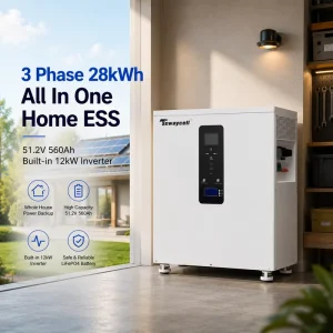For All in One 3 Phase 12kW Solar ESS 28kWh 51.2V 560Ah LiFePO4 Battery Hybrid Inverter CAN Communication for Grid Power