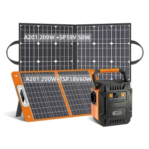 For Pure Sine Wave Car Compatible 200W Portable Power Station Solar Generator with 50W 60W Solar Panels