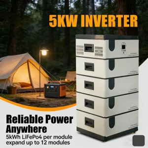 Golden Future SPS002 High Cycle Stackable Split LiFePO4 Battery 100Ah 48V 51.2V 5kW Inverter Foldable for Outdoor