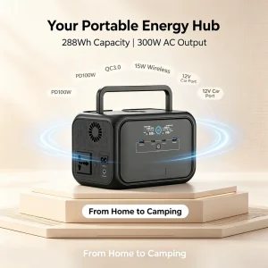 Green Energy 288Wh 300W Station 12-90V Wide Solar Input 3kg Compact PD 100W Wireless Solar Generator for Camping
