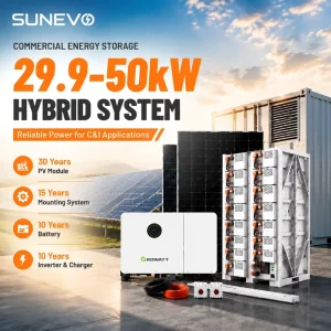 Growatt 30kW 40kW 50kW Hybrid Solar Energy System With Mono Panels And LiFePO4 Battery Pack For Industrial Power Plant