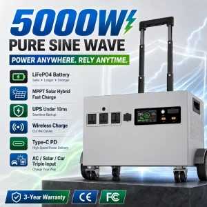 H5000 5000W Portable Power Station LiFePO4 Pure Sine Wave MPPT UPS Solar Generator Fast Charge for Home Workshop Emergency