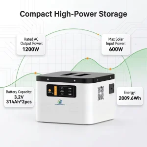 Heavy-Duty 1200W AC Pure Sine Wave Solar Hybrid Grid Generator Station 2009Wh LiFePO4 Battery Backup Power for Work Site Camping