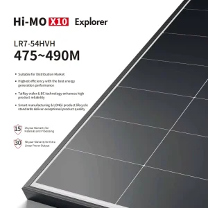 HiMO X10 Explorer Series Tairay Wafer & BC Technology 475W 480W 490W Monocrystalline Solar Panels