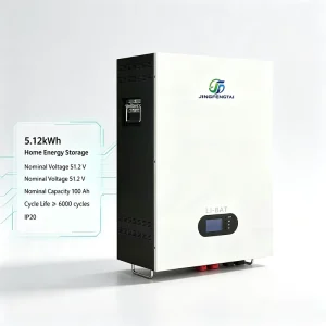 High-Performance Wall-Mounted LiFePO4 Battery 51.2V 100Ah 5.12kWh, Intelligent BMS, LCD Monitor, 6000+ Cycles for Solar Storage
