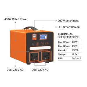 High Safety BMS Protected 400W Portable Power Station with LED Light for Home Off Grid Outdoor Activities