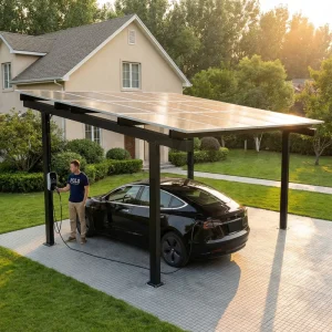 High Strength Waterproof Aluminum Alloy Solar Carport Mounting System with Concrete Foundation for Easy Install Open Field Use