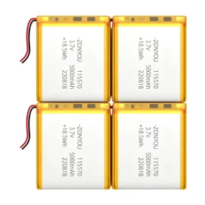High Temperature Resistant 115570 Pouch Cells 3.7V Li Polymer Batteries 5000mAh for Home Appliances Solar Energy Storage Systems