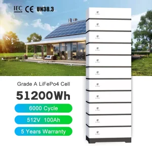 High Voltage LFP Battery 51.2kWh 512V Stackable Home Energy Storage System