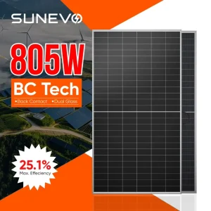 High Yield 800W 805W BC Bifacial Solar Panel with Dual Glass Structure for High Albedo Environment and Ground Solar Systems
