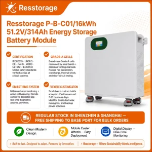 Home Energy Storage System 51.2V 16kWh 314Ah LiFePO4 Stackable Battery for Solar Panel APP Monitoring