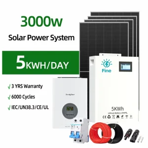 Home Off grid 24V Solar System 3KW Single Phase Inverter Monocrystalline Silicon PWM Lithium Ion 5KWH Energy Storage Battery