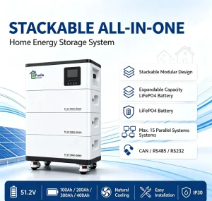 Home Solar Energy Storage System 51.2V Stackable Modular LiFePO4 Battery 5.12kWh Expandable Energy Storage Battery