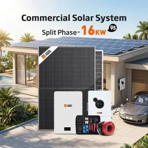 Home Solar Energy System 16kW 30kWh Split Phase Hybrid Inverter 450W Bifacial Panel for Residential Roof