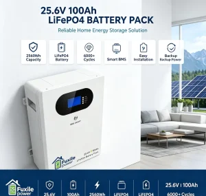 Home Solar Off Grid Backup Power System 25.6V 100Ah Wall Mount Lithium Iron Phosphate Battery 2560Wh LiFePO4 Energy Storage
