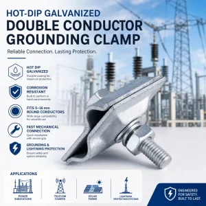Hot Dip Galvanized Double Conductor Grounding Clamp for 5-16mm Round Conductors Earthing & Lightning Protection