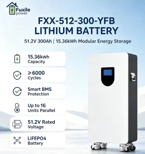 Household Off Grid Solar Energy Storage Wheeled Lithium Battery 51.2V 300Ah 15.36kWh LiFePO4 Pack IP21 Protection Support
