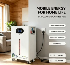 Household Solar Off Grid Energy Storage System 51.2V 200Ah 10.24kWh Movable LiFePO4 Lithium Battery IP20 Multi Protection