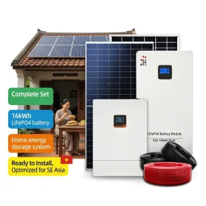 Hybrid Solar Energy System Complete Set 8kW 10kW with 16kWh Lithium Battery Backup Power for Residential