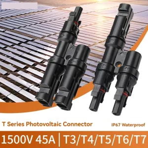 IP67防水1500V T型分支太阳能连接器3P公母头PC外壳50A直流串联并联连接用于太阳能电池板电缆