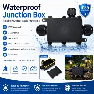 IP68 8m Submersible 3 Way Brass Junction Box 24A 450V PC Housing Enclosure No Terminal Tunnel Construction Outdoor ENEC UKCA ETL