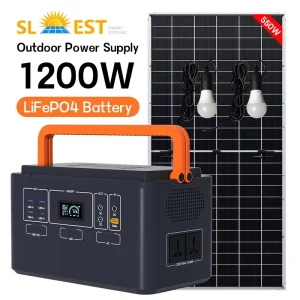 Indoor Outdoor Portable Power Station With Solar Panel and LED Lights 1200W LiFePO4 Battery Solar Generator
