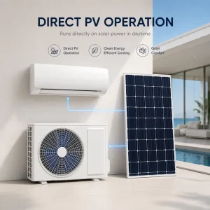 Industrial 24000BTU Solar Air Conditioner No Inverter Needed Hybrid ACDC Inverter Split AC