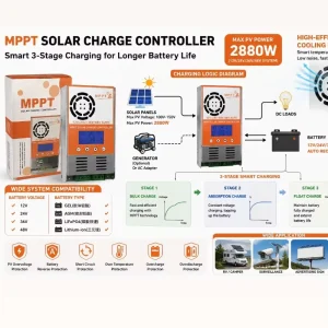Industrial 60A MPPT Solar Charge Controller 12 24 36 48V Auto Photovoltaic Regulator for Large Off-grid Power Plants