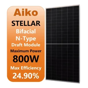 Aiko Industrial Commercial Higher Power Draft N Type Bifacial Dual Glass Monocrystalline 770 Watt 780W 790 Watt 800W Solar Panel
