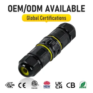 Industrial Power Plug IP68 Waterproof Nylon Connector Copper Male Female 24A 450VAC 2-3 Pin Screw-less Solar Power System Fire