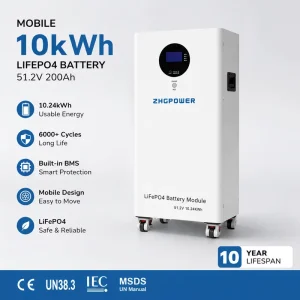 Installation-Free 51.2V 200Ah 10kWh Mobile LiFePO4 Battery with Wheels 48V 6000 Cycles Smart BMS Solar Energy Storage