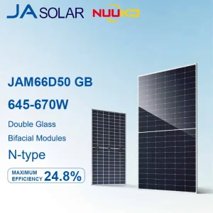 JA Solar Panel Bifacial PERC 645W 650W 670W N-Type Double Glass Deep Blue With 198 Cells JAM66D50 In Stock