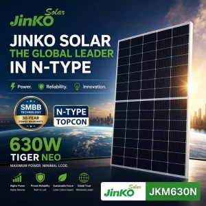 Jinko 630W Solar Panel N Type TOPCon Technology 182mm Half cut Cells PV Module
